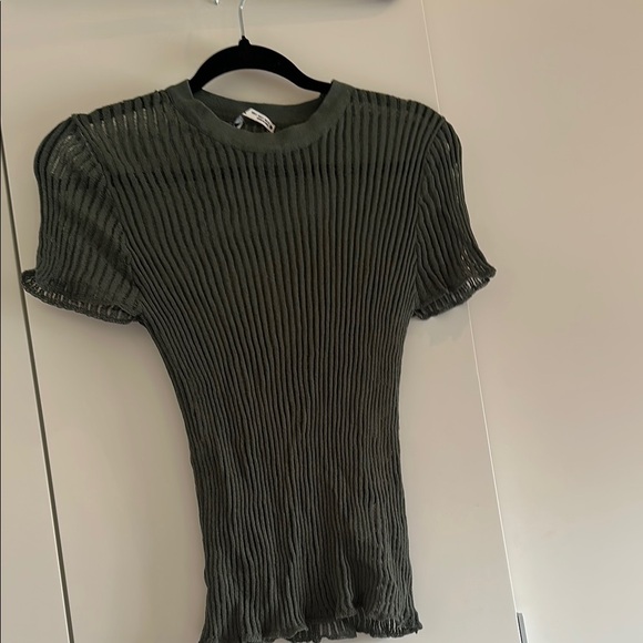 Zara Tops - Zara Green Ribbed Fitted Short Sleeve T-Shirt